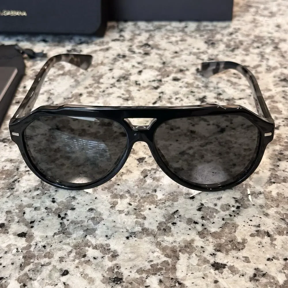 Dolce & Gabbana NEW DG 4452 Pilot Sunglasses Black on Grey Havana Aviator $415